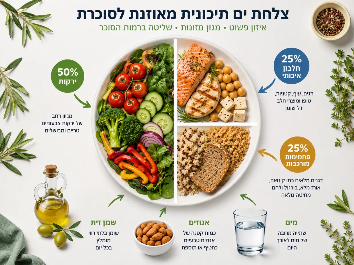 סוכרת ותזונה ים תיכונית: איך לבנות צלחת מאוזנת - המדריך המלא לשנת 2026