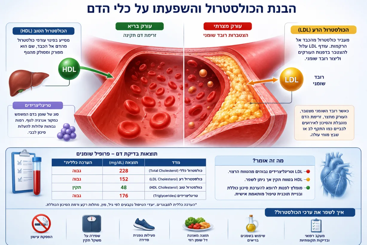 כולסטרול: המדריך המלא - סוגים, ערכים, סיכון ומה עושים - המדריך המלא לשנת 2026