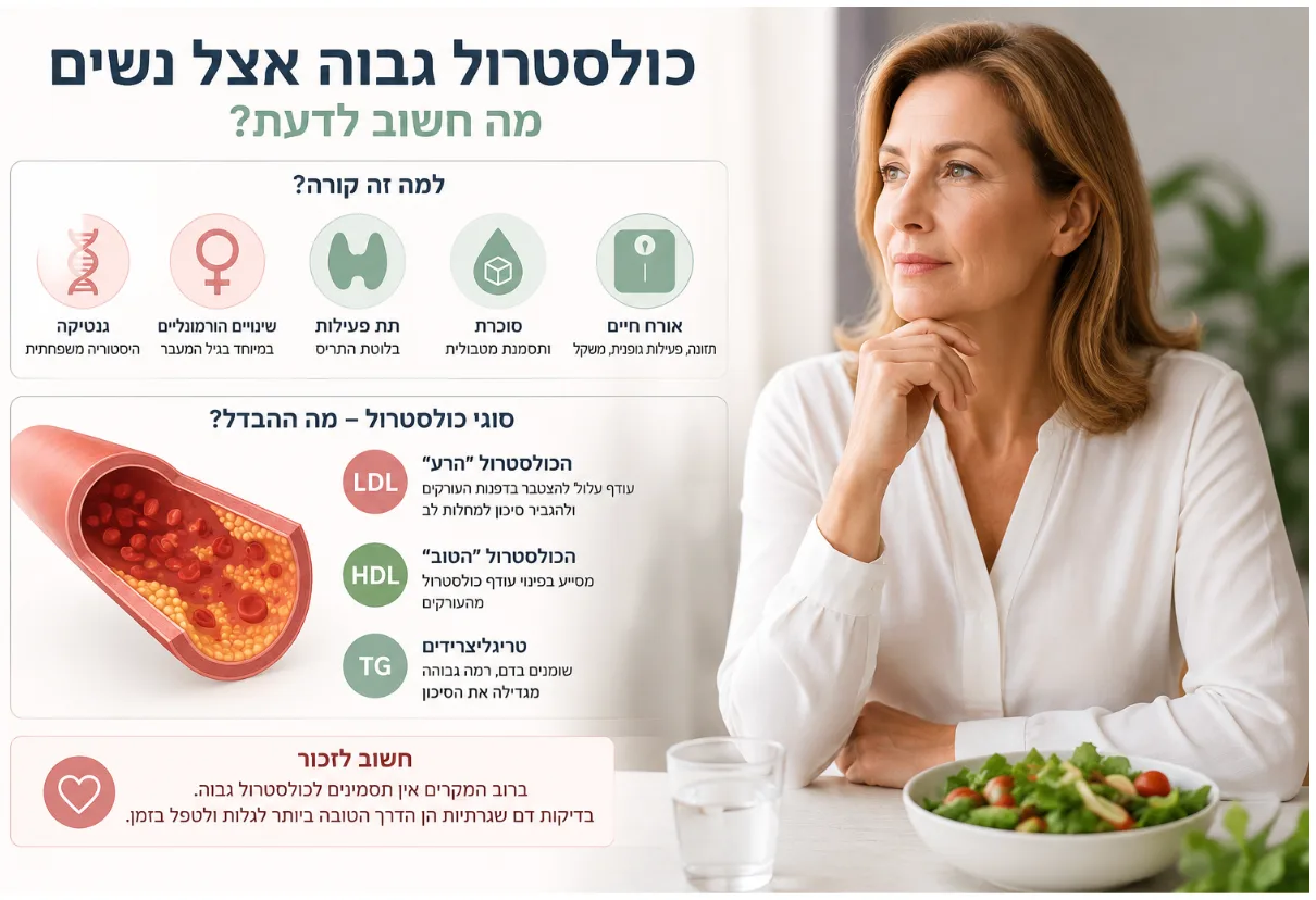 כולסטרול גבוה אצל נשים: למה זה קורה ומה חשוב לבדוק? המדריך המלא לשנת 2026