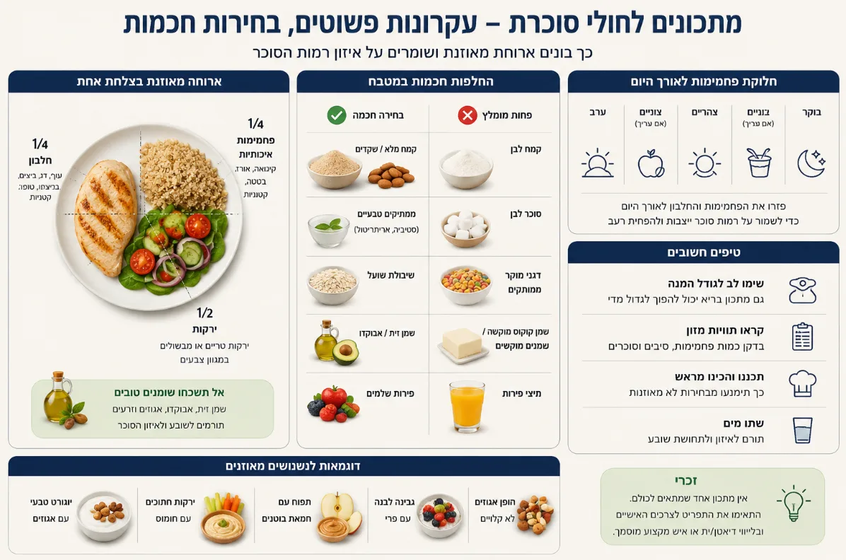 מתכונים לחולי סוכרת: ארוחות, עוגות ועוגיות עם דגש על פחמימות - המדריך המלא לשנת 2026